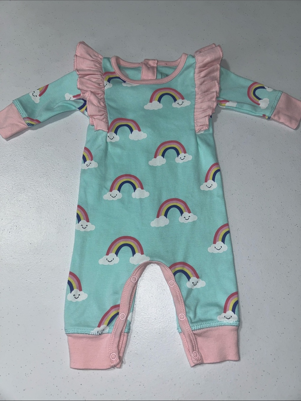 Monica + Andy Paris Hilton Baby Girl Rainbow Ruffle One Piece Size 0-3 Months